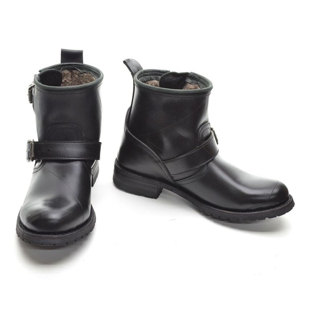 Frye Engineer Shearling Lined Rubber Moto Boots 7.5 B - Picture 2 of 7